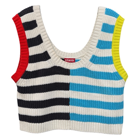 STAUD Striped Color Block Knit Crop Tank Sweater Vest Multicolor XL - Picture 1 of 5